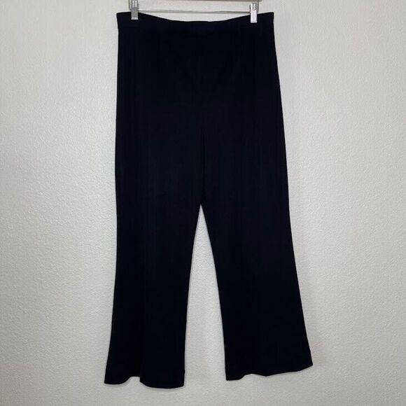 Misook Pants Large Petite 26" Inseam Acrylic Black Knit PullOn Trouser Wide Leg - Picture 1 of 9